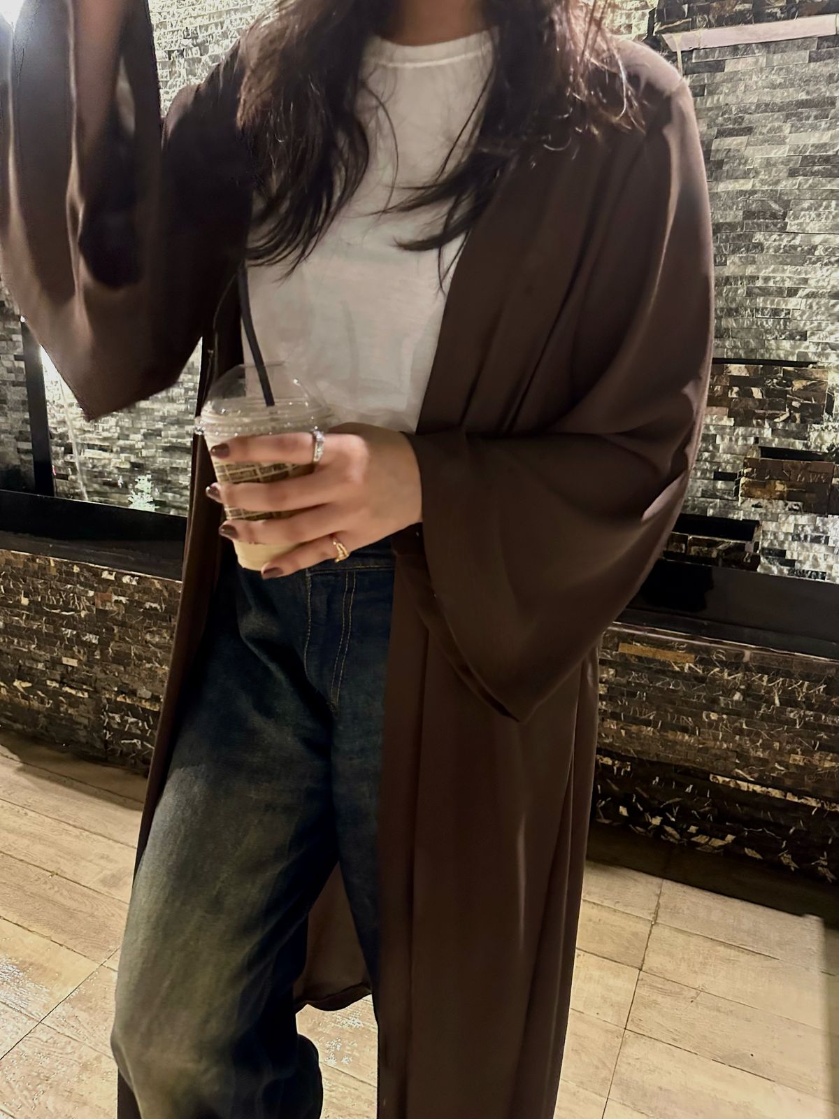 Plain Dark Brown Open Abaya