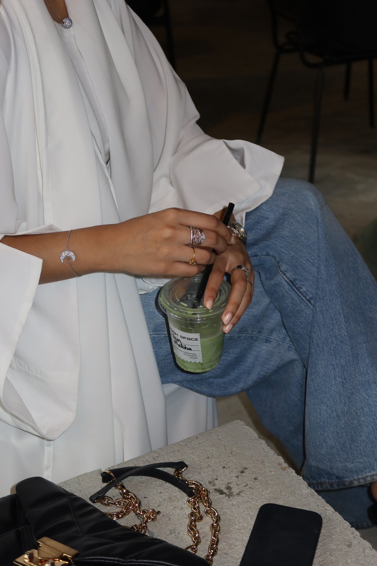 White Georgette Open Abaya with Lace Detailing