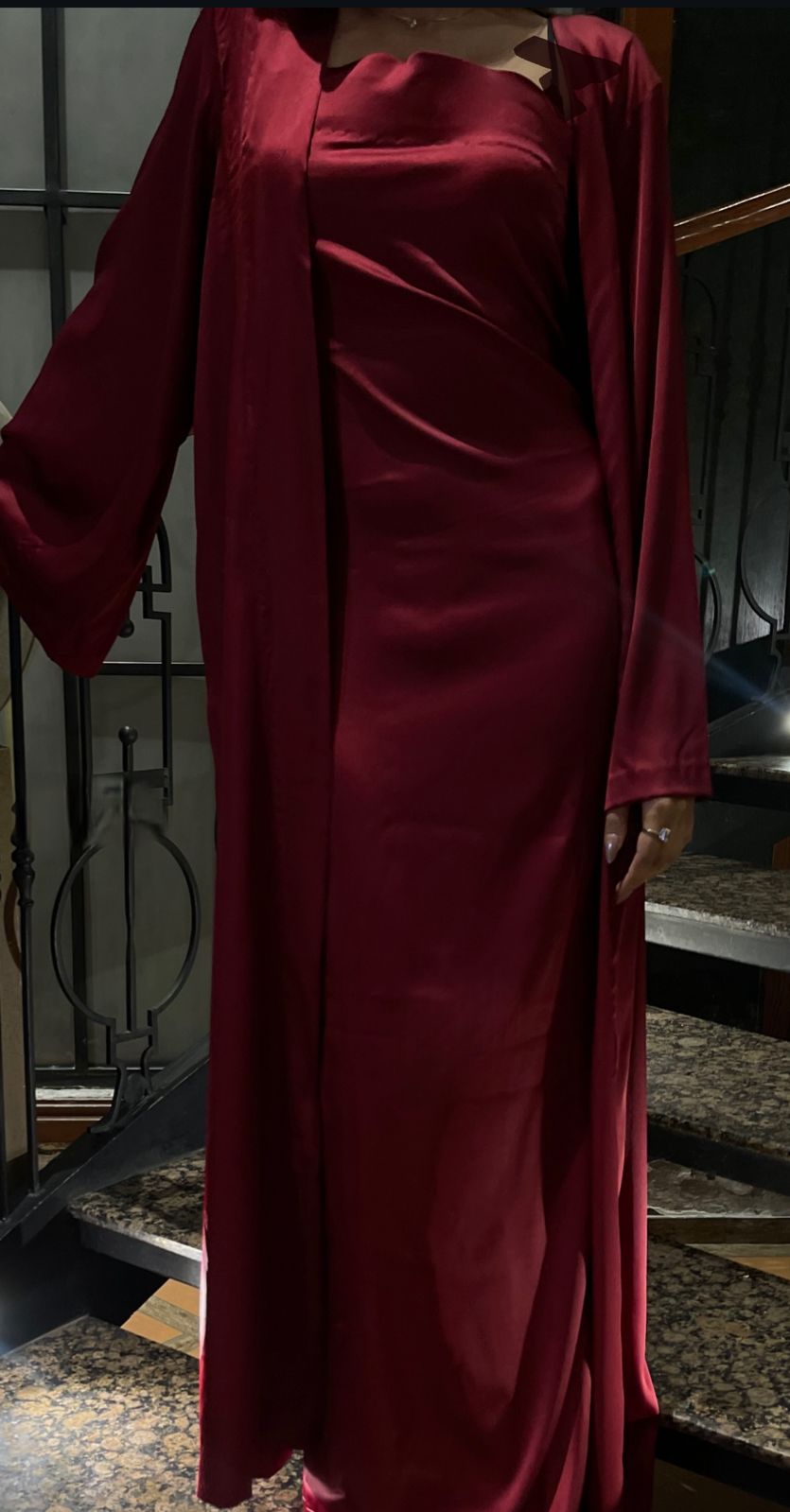 Red Silk Abaya & Dress Set – Crimson Allure