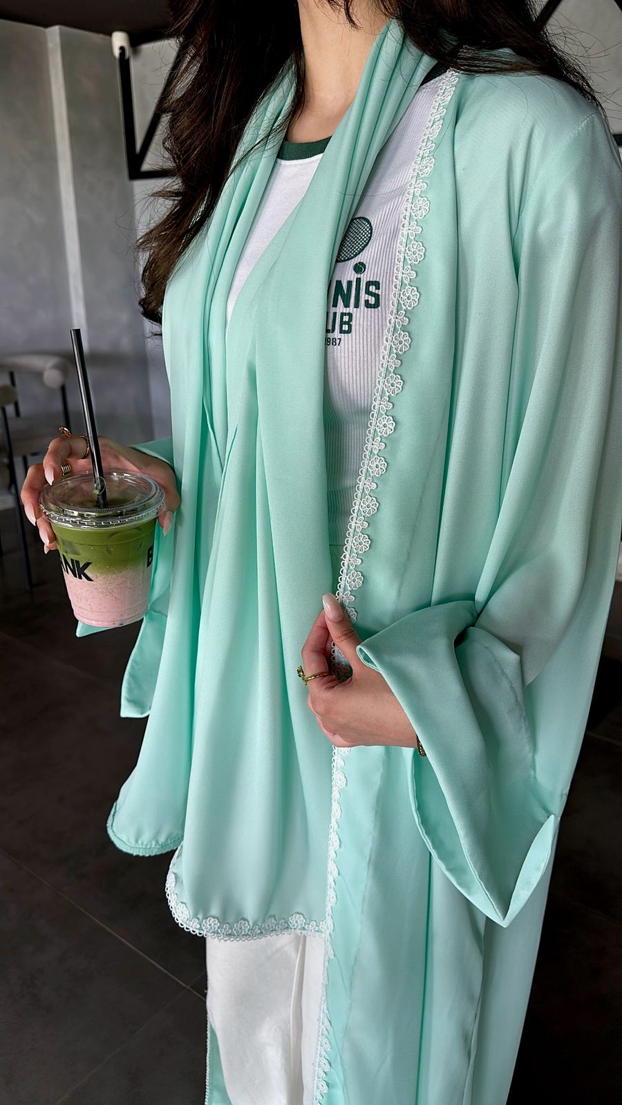 Sea Green Georgette Abaya – Ocean Whisper