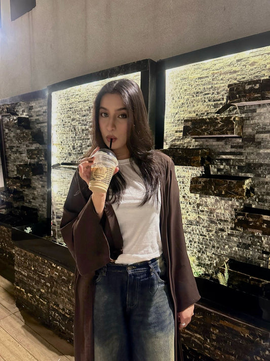 Plain Dark Brown Open Abaya