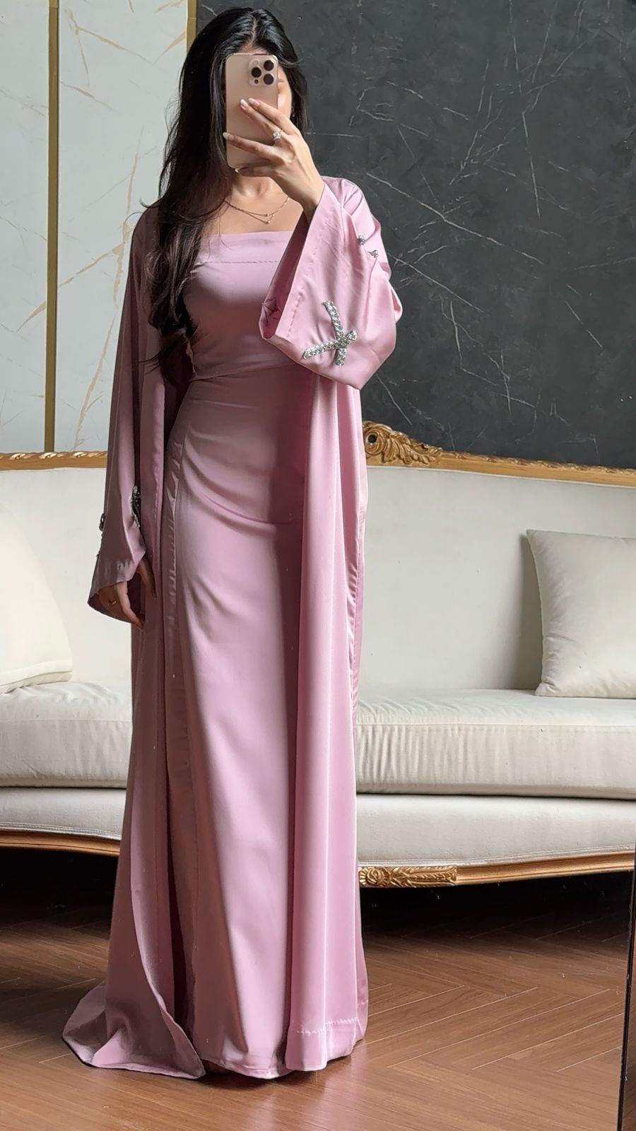 Signature Pink Abaya with bows on sleeves