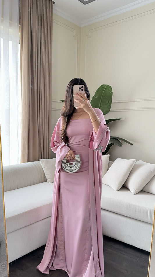 Signature Pink Abaya with bows on sleeves