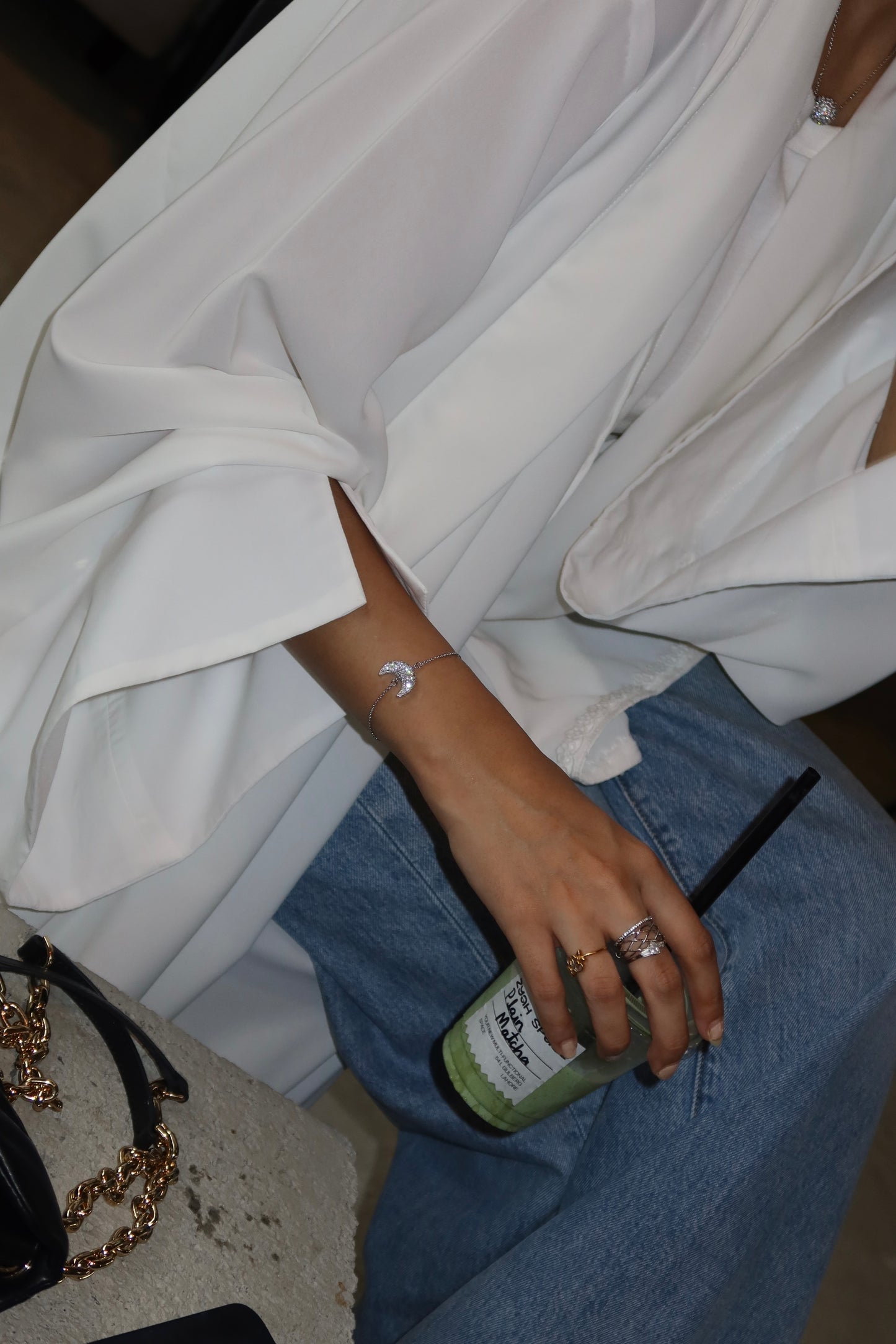 White Georgette Open Abaya with Lace Detailing