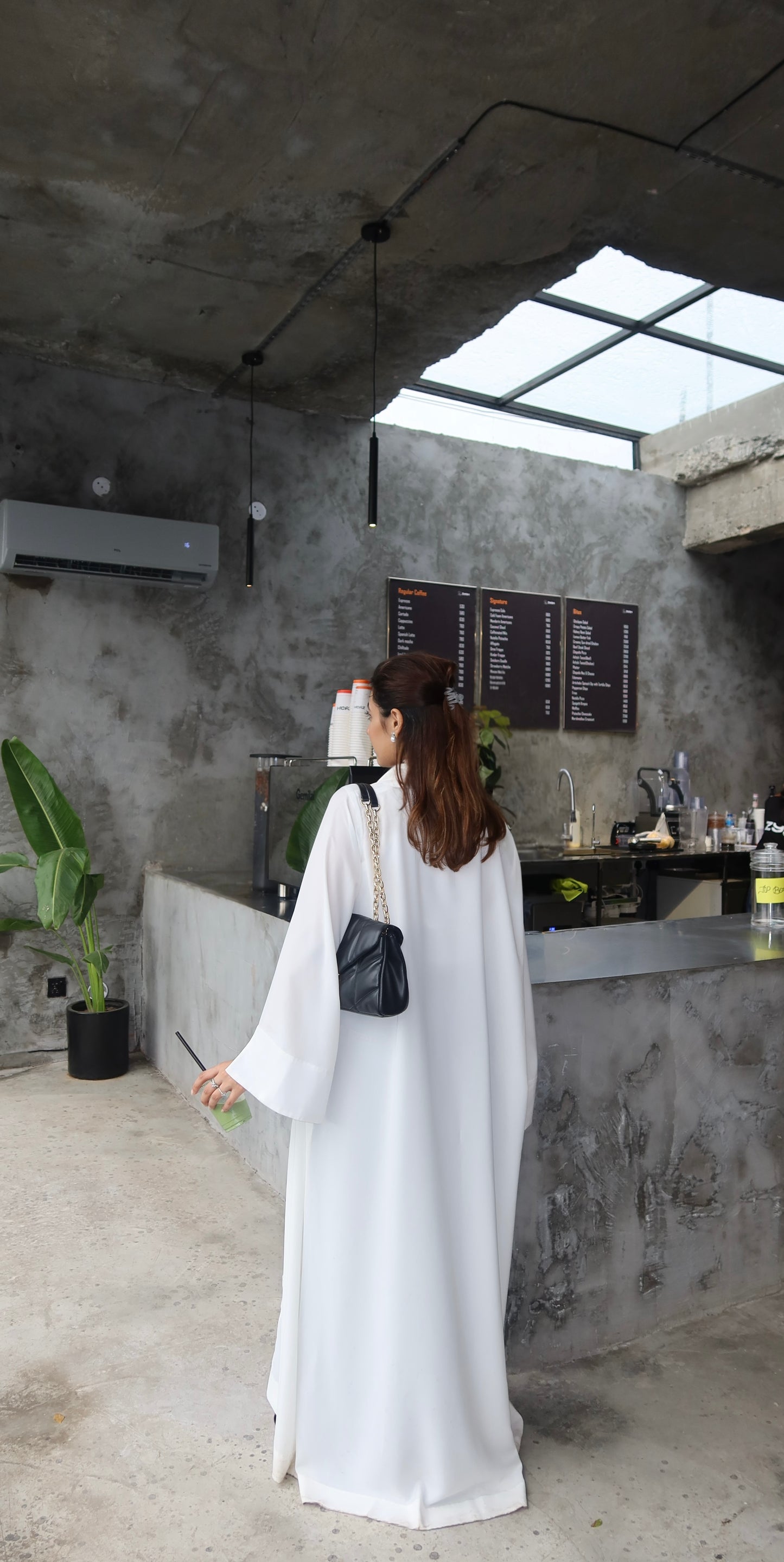 White Georgette Open Abaya with Lace Detailing