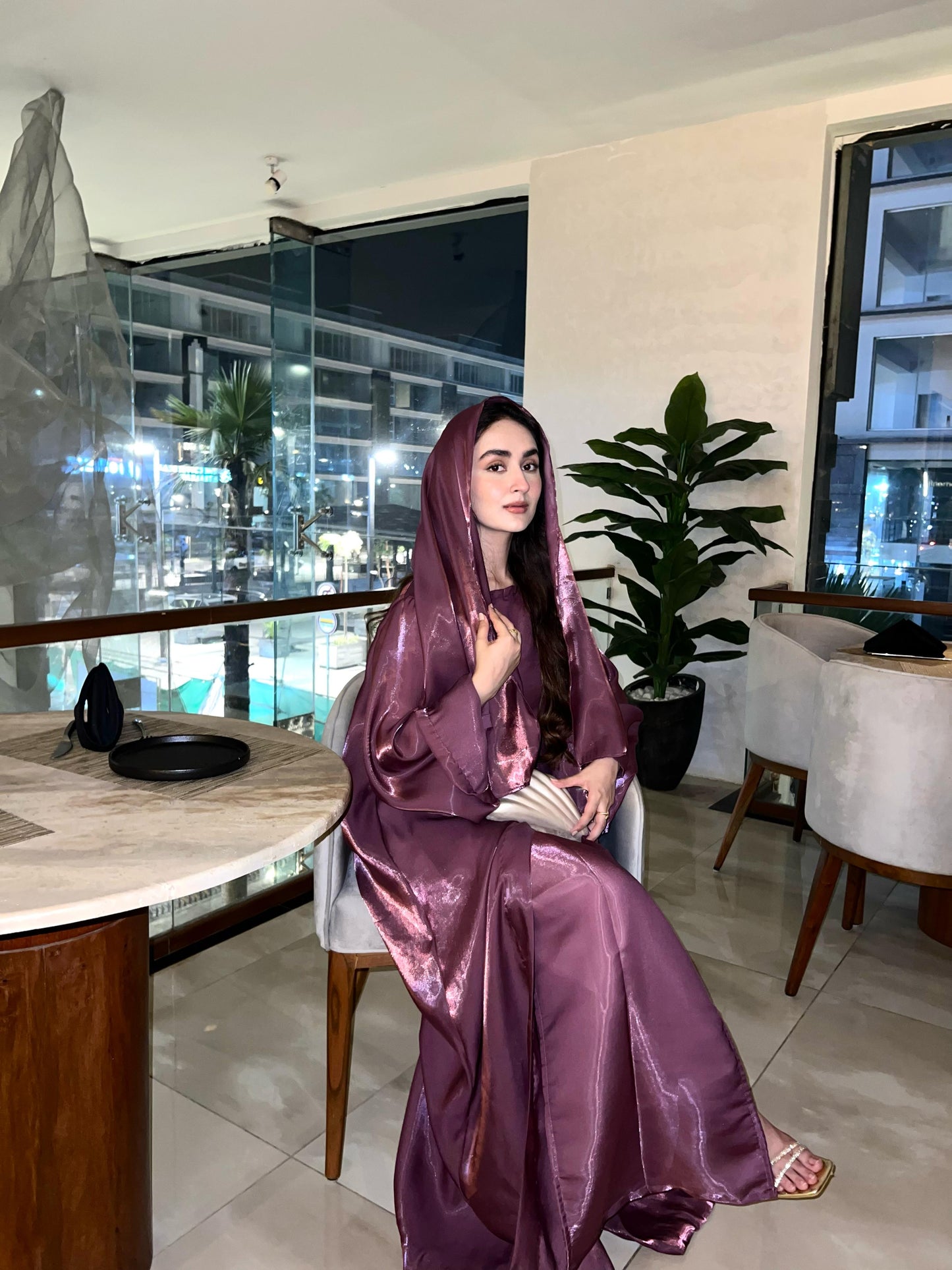 Sheesha Silk Abaya Set – Plum Elegance