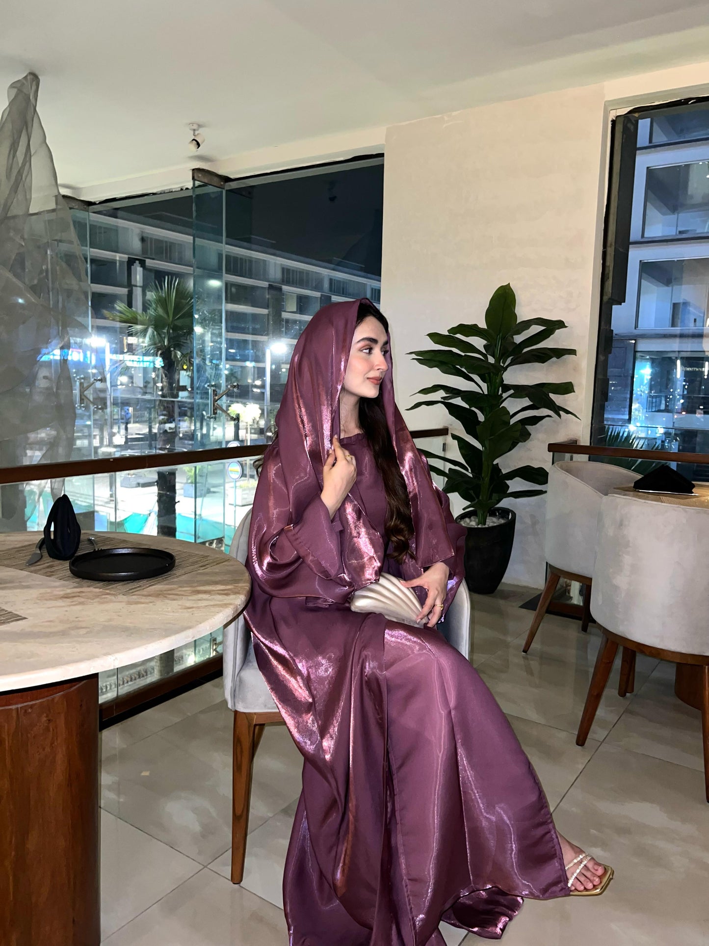 Sheesha Silk Abaya Set – Plum Elegance