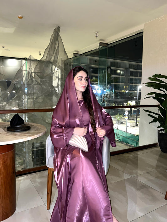 Sheesha Silk Abaya Set – Plum Elegance