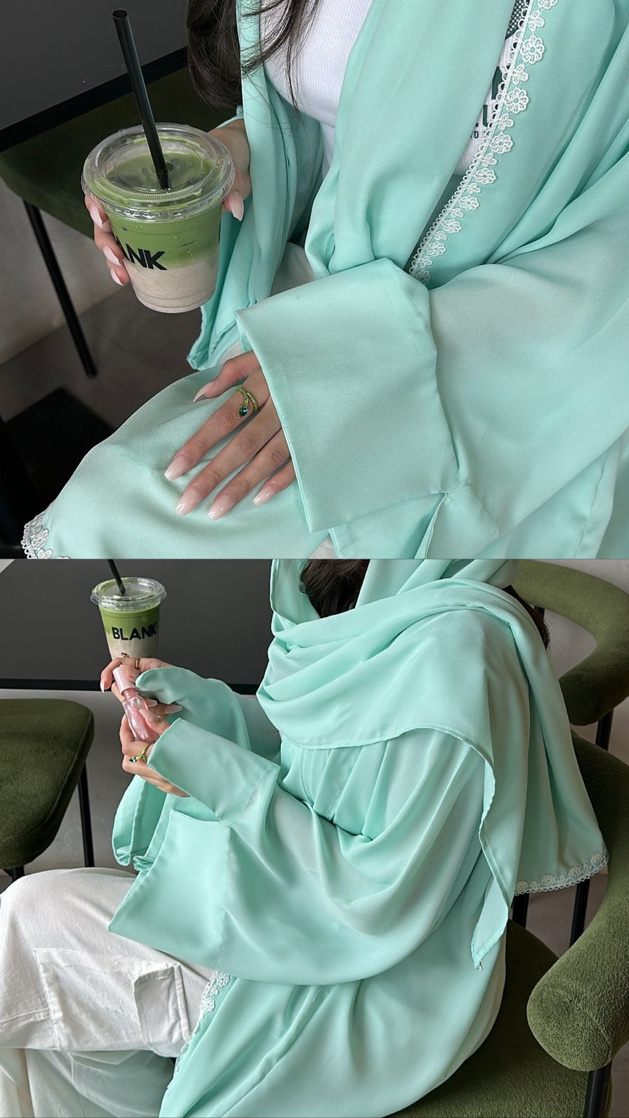 Sea Green Georgette Abaya – Ocean Whisper