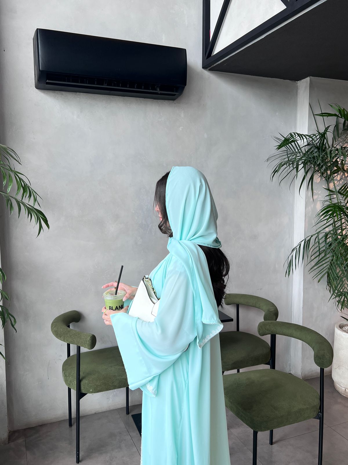 Sea Green Georgette Abaya – Ocean Whisper